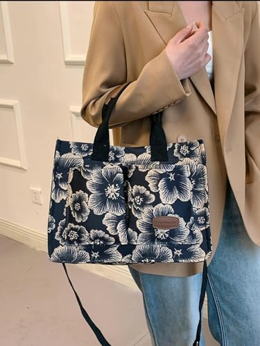 Image of Cherry Tote Bag for Women Canvas Patched Purse Cute Shoulder Bag Multi-Pocket Satchel Handbag for work travel