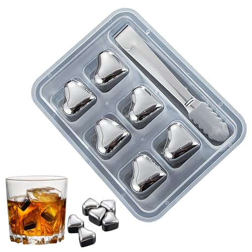 BommFu Piedras de whisky de metal, para whisky de acero inoxidable - Bloques de hielo reutilizables sin foliar,Cubos tecnológicos de alta refrigeración en de corazón para una cerveza de congelación