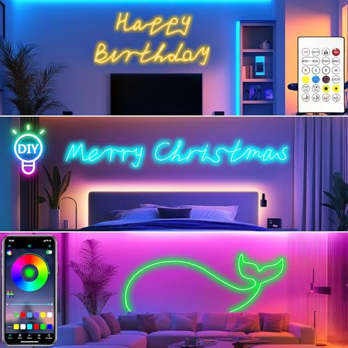 Cozylady RGB Neon Led strip Light, mit Fernbedienung, APP Steuerung, wasserdichte flexible Rgb Streifen, 24V LED Neon band für Schlafzimmer, Heiminnenausstattung Dekoration. (6M)