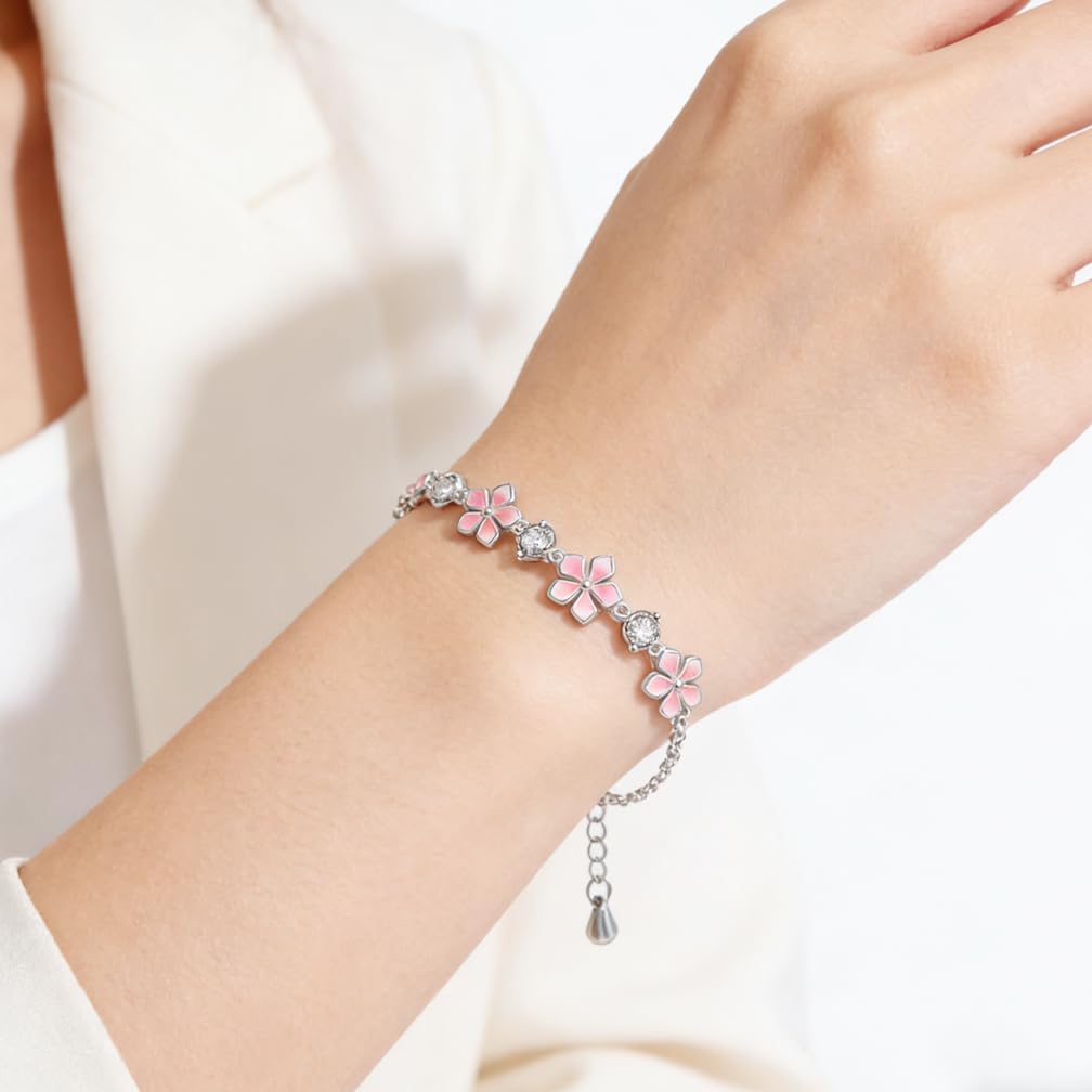Flower Bracelet Gifts Birthday and Anniversary,Sparkling Zirconia Link Bracelet,Adjustable Jewelry Gifts for Women Mom Wife - Image 2