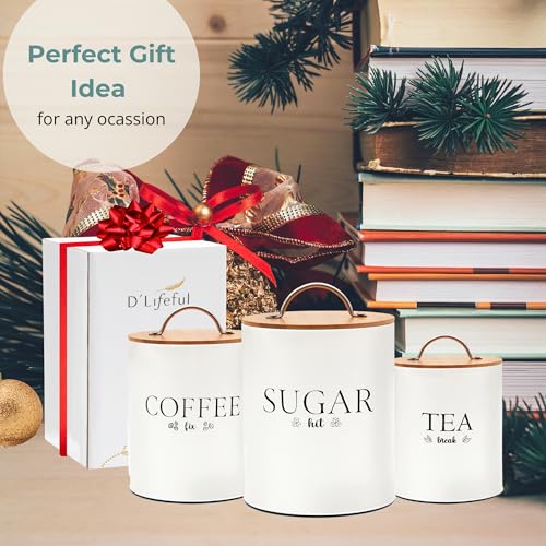 D\'Lifeful Tea Coffee Sugar Canister Set - 3pc Airtight Canister Sets for Kitchen Counter - Farmhouse Containers for the Kitchen - Decorative Countertop storage with Airtight Lid for Freshness - White - Thumbnail 5