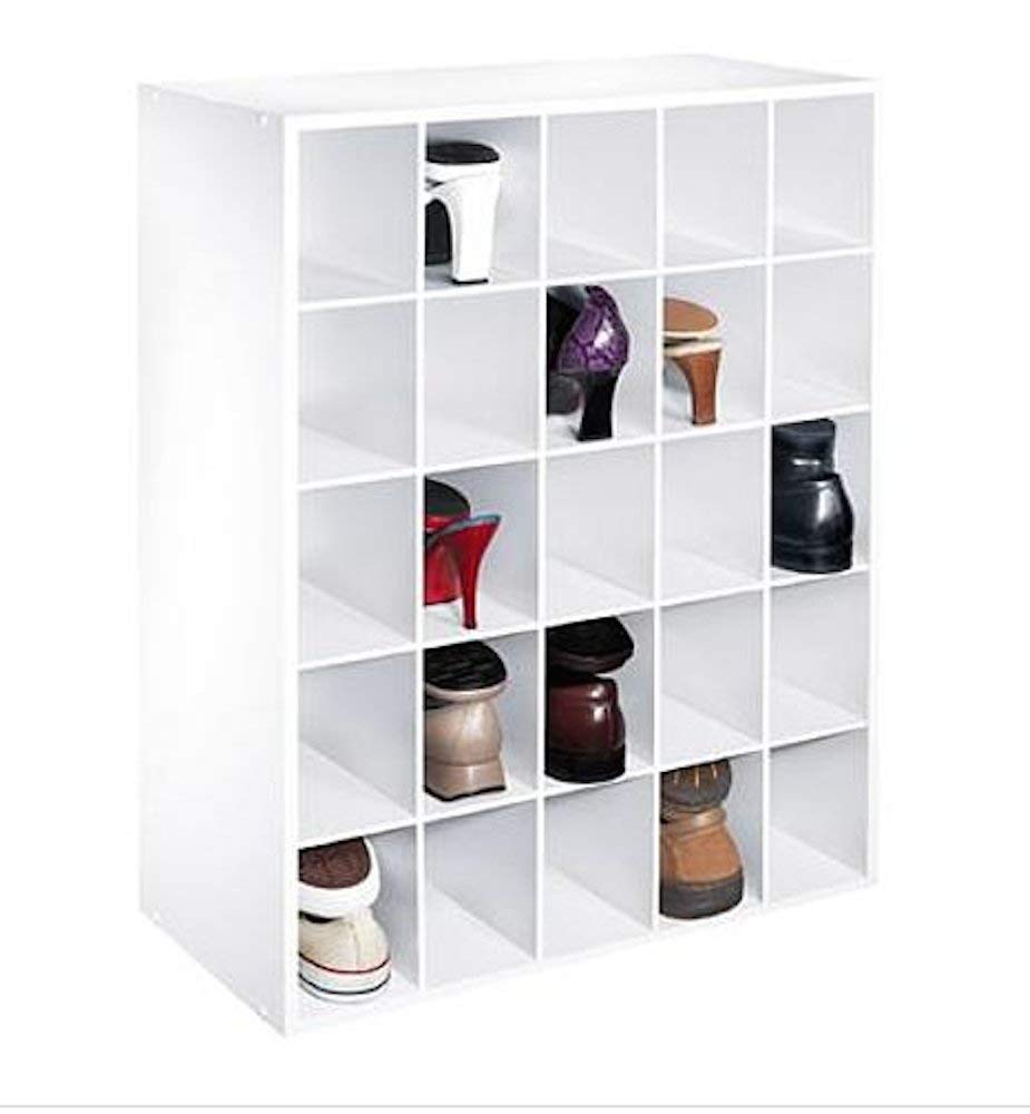 White Shoe Closet Storage Cabinet Fits 25 Pair of Shoes Cubby Organizer Cube Rack Boot Boots Home Furniture Hallway Doorway Hall Shelf Shelves Pairs Design Modern Style Fashion