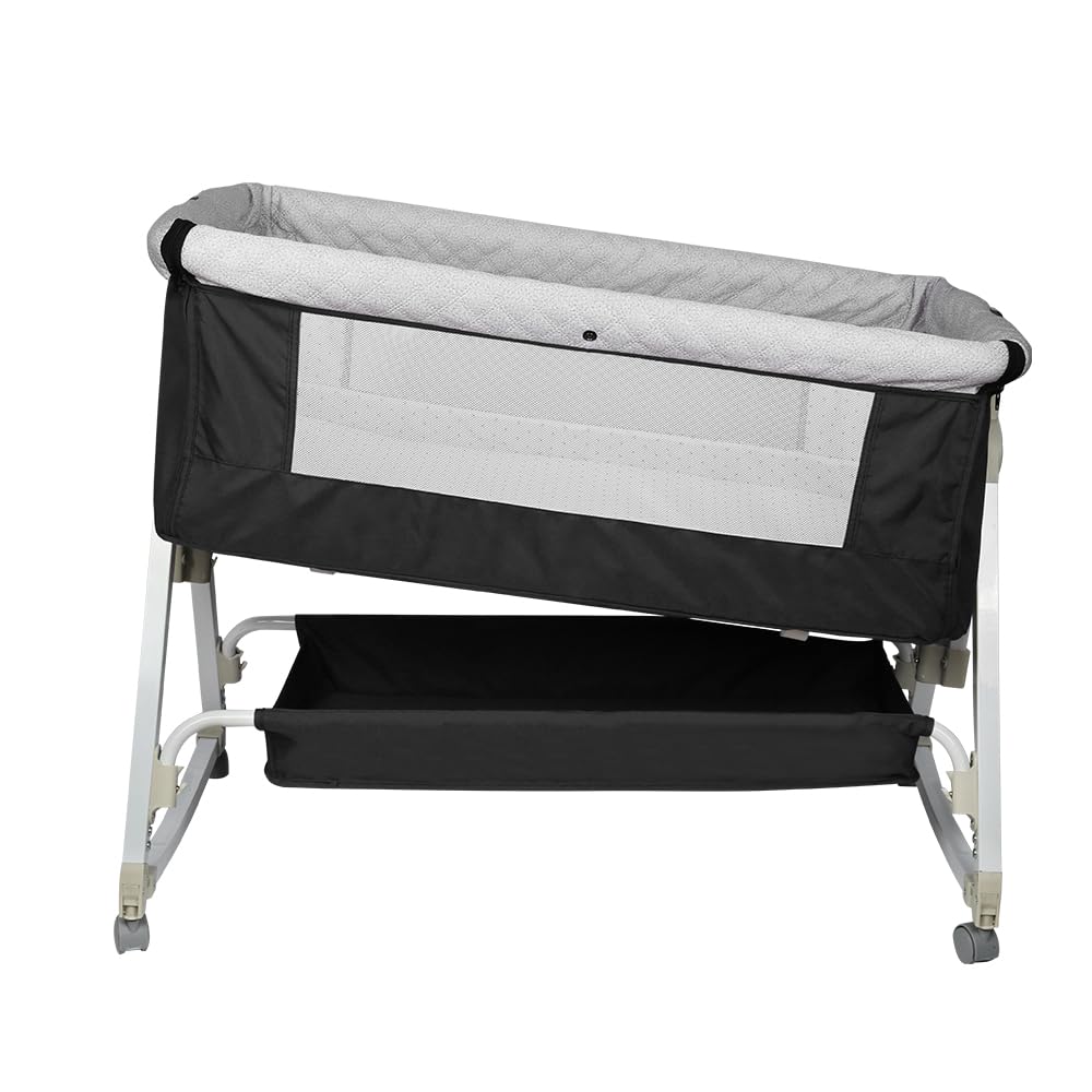 lettino 3 in 1, lettino co-sleeping, dondolo, Culla da bambino con materasso, lato staccabile, altezza regolabile, finestra in rete, ruote e borsa da viaggio – 0-36 mesi, 25 kg-92*52*106-118 cm-nero