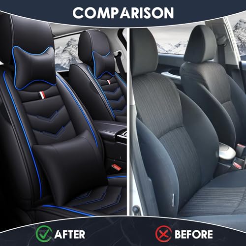 Image of Car Seat Cover 2 Seats for Nissan 370Z 2009-2020, Durable Wear Resistant Waterproof Vehicle Cushion Cover, Breathable No Odor Premium Leather Vehicle Seat Covers.(Luxury,Black Blue)