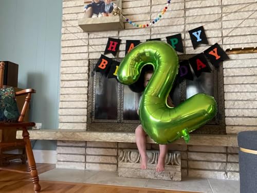 Image of 2 Balloon 40 inch Dark Green Number Balloons for 2nd Birthday Decorations | Saturated Color, Large 40 in, With Inflation Straw & Hanging Hole, For Back-To-School Season, Forest Picnic Party, Christmas