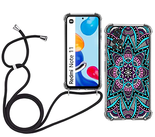 Abuenora Funda con Cuerda para Xiaomi Redmi Note 11/Redmi Note 11S 4G, Carcasa Silicona Ultrafina Antigolpes Case con Correa Colgante de Cuello Dibujo Mandala Cover