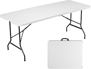 Sweetcrispy 6ft Plastic Folding Table Outdoor Indoor Heavy Duty Portable...
