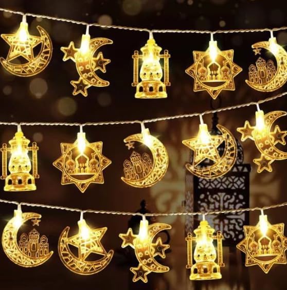 Ramadan String Light, Necomi 40LEDs Ramadan Decorations Lights with Remote, 8 Light Modes, Battery Powered, Star Moon Castle Lantern Fairy Light Decorations for Ramadan