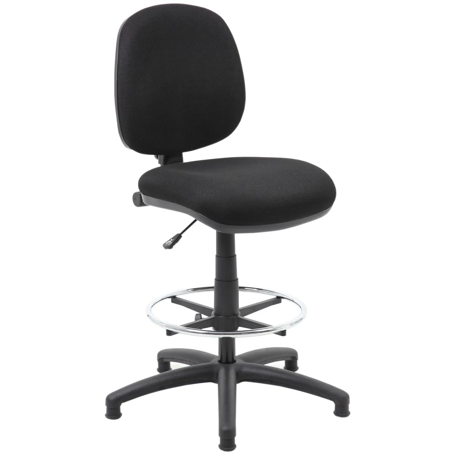 Office Furniture Online Comfort Draughtsman Chair - Ergonomic Fabric Office Chair - Foot Ring, Height Adjustable - Black