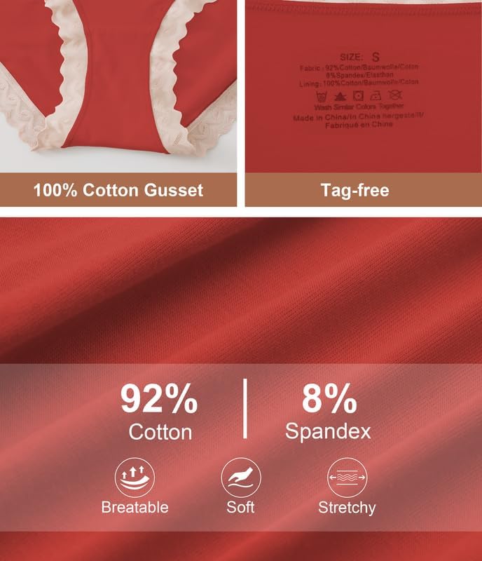 ANLIQI Cotton Underwear for Women Soft Lace Trim Hipster Panties Low Rise Bikini Undies Multipack - Image 3