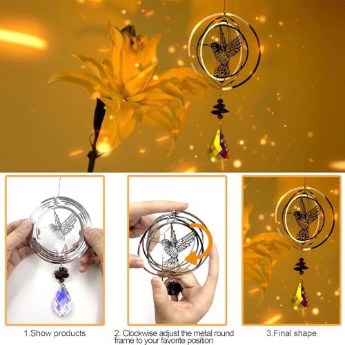 Sun Catcher Crystal Wind Chime, Pack of 5 Tree Owls Hummingbird Butterfly Fairy Crystal Pendant Decoration - Image 3