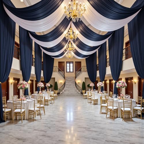 20 ft×20 ft Navy Blue Ceiling Curtain Drapes for Weddings Parties,Wrinkle Free Polyester Draping Fabric Blue Drapery for Party Tent Canopy Hotel Banquet Hall Ceiling Decor-4 Panels 5×20ft