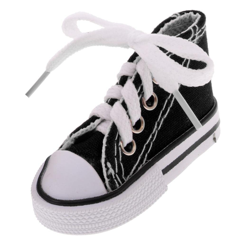 Tiuimk 7.5cm Doll Canvas Shoes - Black, Lace Up High Top, Fits 1/4 BJD, SD, MSD, DOD, AOD, EID, MID, DZ Dolls and More