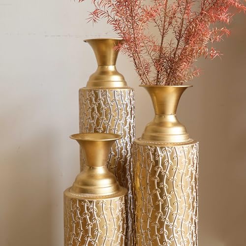 Gold Tall Metal Floor Vases Set of 3 for Decor