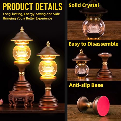 Cfshglpsf LHD-BT-10.5 1 Pair Color Led Lotus Lamp - 110V Us Plug Crystal Lotus Lamp Pagoda Buddha Lamp Night Light With Adjustable Switch Home Buddhist Supplies Meditation Buddhist Temple 10 Inch thumb #2
