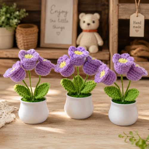 Image of SATYAM KRAFT 1 Pcs Artificial Crochet Flower Bouquet /Artificial Flowers Bunch /Artificial Plants with Pot /Crochet Flowers Bouquet /Crochet Flowers /Flowers Bouquet Gift for Girls Home Decor, Gifting