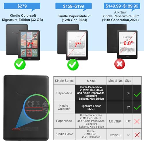 Image of CoBak Case with Stand for Kindle Paperwhite 12th Gen 2024 Released (7 inch) & Kindle Colorsoft Signature Edition - Durable PU Leather Cover with Auto Sleep Wake, Card Slot, Hand Strap Feature, Sage Green