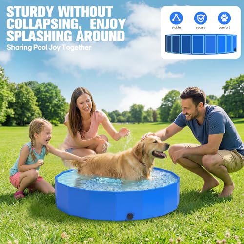Image of 2026 Foldable Dog Kiddie Pool,Portable Hard Plastic Dog Pool,Thickened Kids Swimming Pool For Small Dogs,Collapsible Pet Pool,NonSlip Foldable Plastic Dog Wading Pool,Bathtub For Puppy,32*8in