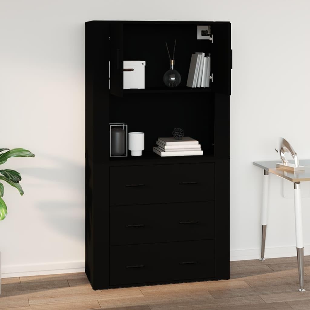 Armario decorativo para aparador, armario colgante de madera con instrucciones de montaje para montaje en pared, armario para cocina en negro, 80 x 33 x 80 cm