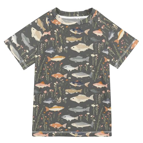 Short Sleeve Girls Bathing Suit Girls Rash Guard Swimsuit Girl Rash Guard 5-6T Cartoon Sweet Fish