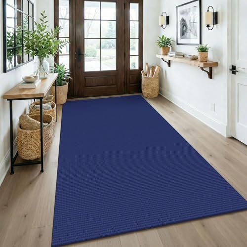 KOZYFLY Washable 4x6 Entry Woven Area Rug, Braided Throw Rugs for Entryway, Non Slip Door Mat Indoor Entrance, Front Porch Carpet for Foyer, Kitchen, Bedroom, Living Room, Deep Navy Blue