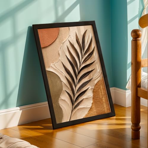 Image of NoWorries Floral Botanical Wall Painting with Frame | Premium Textured Flower & Leaf Artwork, Pastel Nature Wall Decor Framed for Living Room Bedroom Office and Home Decoration (Art-12,13x19inch)