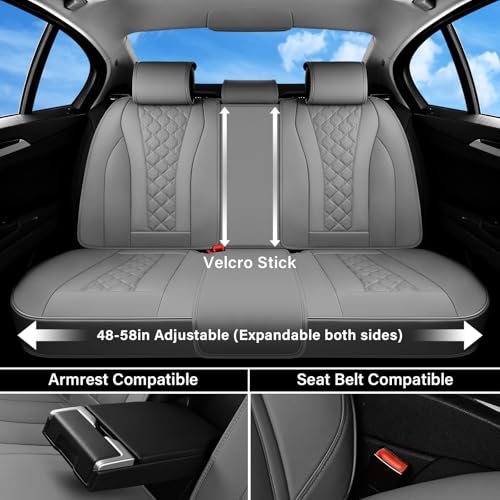 Image of Coverado Leather Seat Covers, Car Seat Covers Full Set, Perforated Diamond Leather Car Seat Cover, Waterproof Car Seat Protector Seat Cushion, Universal 5 Seats Seat Cover Fit for Most Cars, Gray