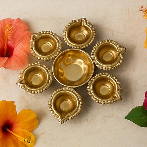 Image of The Purple Tree Mini Diya Urli Bowls with 5 diyas (Pack of 2) Diyas for Home Decor, Diwali Decorative Candle Holder, Candle Holder, Gifts for Housewarming, Candle Diya Holder