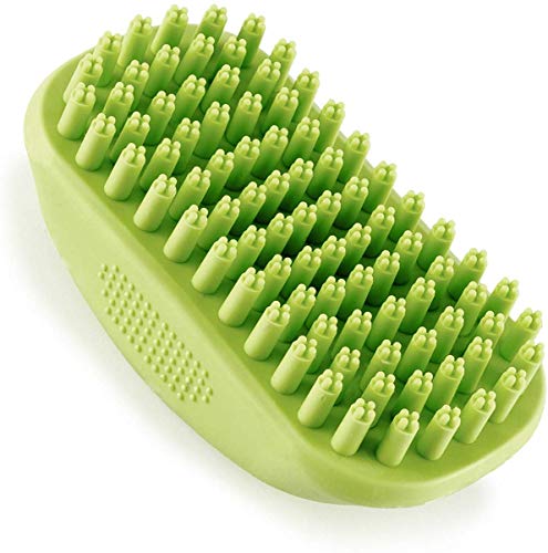 ARELLA Dog Bath Brush Fur Dog Bathing Brush for Dogs Shampooing and Massaging Soft Rubber Bristles for Dog & Cat Gently Removes Loose & Shed Fur PMB01G