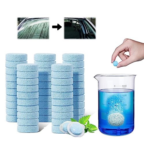 Limpia Cristales Coche, Agua Limpiaparabrisas Coche, Lavaparabrisas Coche, Tabletas Efervescentes Concentradas Multifuncionales para la Limpieza de Parabrisas de AutomóViles-50 Piezas