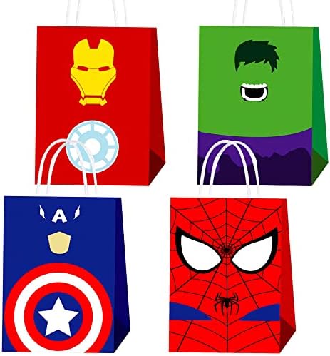 QICI 16 Pcs Superhero Party Gift Bags Party Supplies Decorations Birthday Party Favors Treat Goodie Bags for Kids Girls Take Candies, Toys, Gifts for Kids Superhero Themed Party