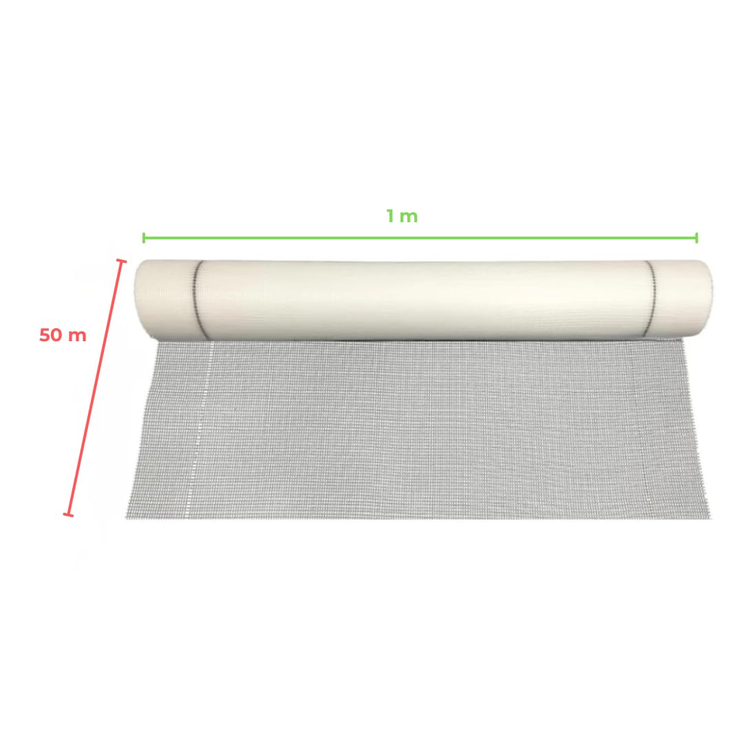 EINSIDE Malla de fibra de vidrio para yeso, Ligera y blanca para reparaciones, Rollo de 50 metros, 75 g/m² | Red para afeitados finos