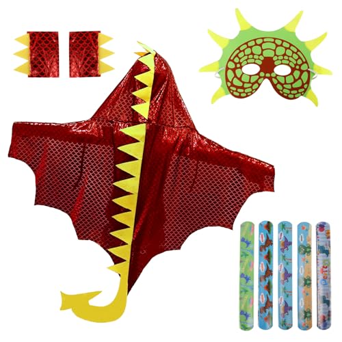 Tutukyle Dinosaurier Umhang Kinder,Dino Maske 9 Stück Dinosaurier Kostüm Kinder Slap Armbänder Dino Kostüm Cape mit Handschuhe für Cosplay Halloween Karneval Themenparty Maskerade Jungen Mädchen
