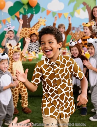 Image of COSLAND Boys' Animal Print Hawaiian Shirt Kids' Novelty Button Down Shirt, X-Small-Large
