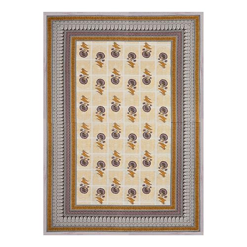 Image of 100% Cotton Single Bedsheet with 1 Pillow Cover | 240 TC Pure Cotton Flat Bed Sheet | Traditional Jaipuri Printed Bedding Set | Soft & Breathable | 60 x 90 Inch (Rangmahal Single 04)