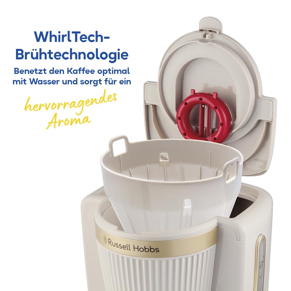 Russell Hobbs Filterkaffeemaschine [1,25L,1100W] Brontë Stone (WhirlTech-Brühtechnologie, Tropf-Stopp, Warmhalteplatte, Glaskanne, Wasserstandsanzeige, Pause & Gießen-Funktion) Kaffeemaschine 26781-56