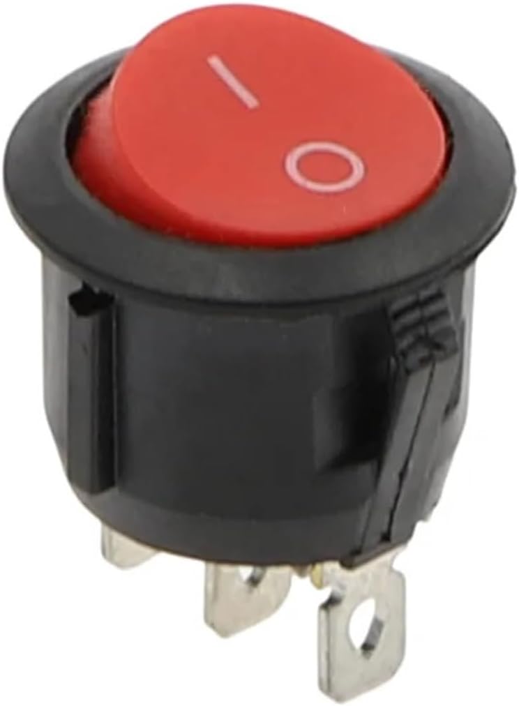 20mm Diameter SPDT Switches Round Black White Red 2/3 Pin ON-Off Rocker Switch KCD1-105 AC 250V/6A 125V/10A(2D3P-Red,1pcs)