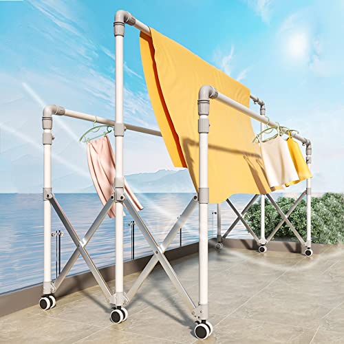 Étendoir à linge pliant en acier inoxydable avec roulettes et tringle extensible