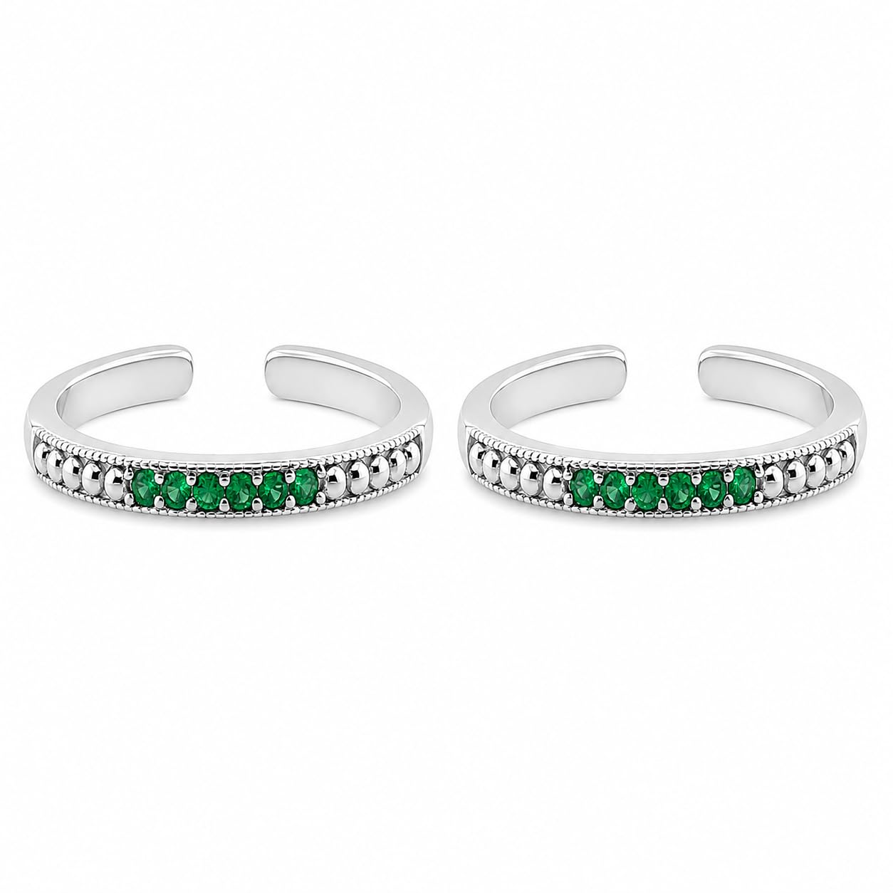 sahiba gems 925 Sterling Silver Designer Toe Rings for Women | Green & White Zircon Band Bichiya | Pair of 2 | Lightweight & Skin Friendly I Naver Black-picture-21