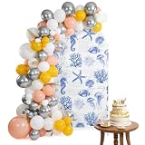 Arch Backdrop Cover, Blue Coastal Spandex Fitted Wedding Arch Covers 4Ft, Ocean Nautical Coral Seahorse Starfish Decorative Backdrop Cover for Thanksgiving Christmas Birthday Party Banquet Decoration