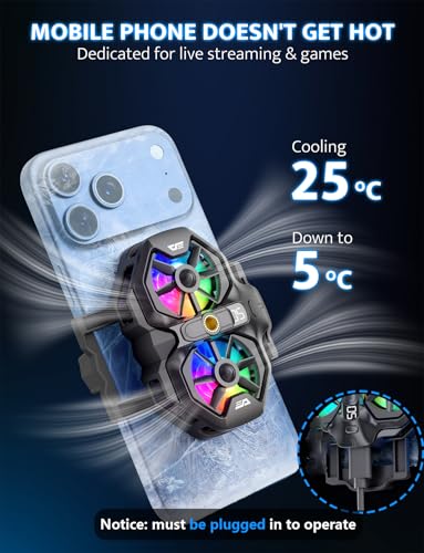 Image of darkFlash Dual Core Phone Cooler with Clip, Cell Phone Fan with Screw, Phone Cooling Fan for Gaming and Live Streaming, Phone Radiator with RGB Light, Compatible with iPhone /Samsung /Android (DK-GS)
