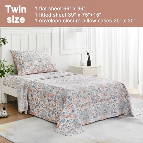 Image of JSD Vintage Retro Printed Twin Sheet Set Extra Deep Pocket | 3 Piece Soft Microfiber Sheets, OEKO-TEX Certified, Easy Care