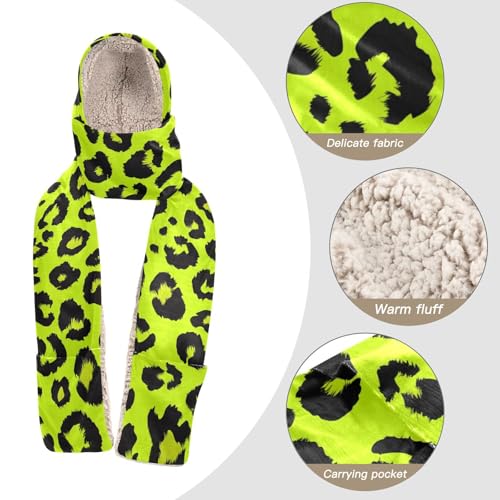 Bonnet d'hiver à capuche imprimé léopard vert pour femme - 4
