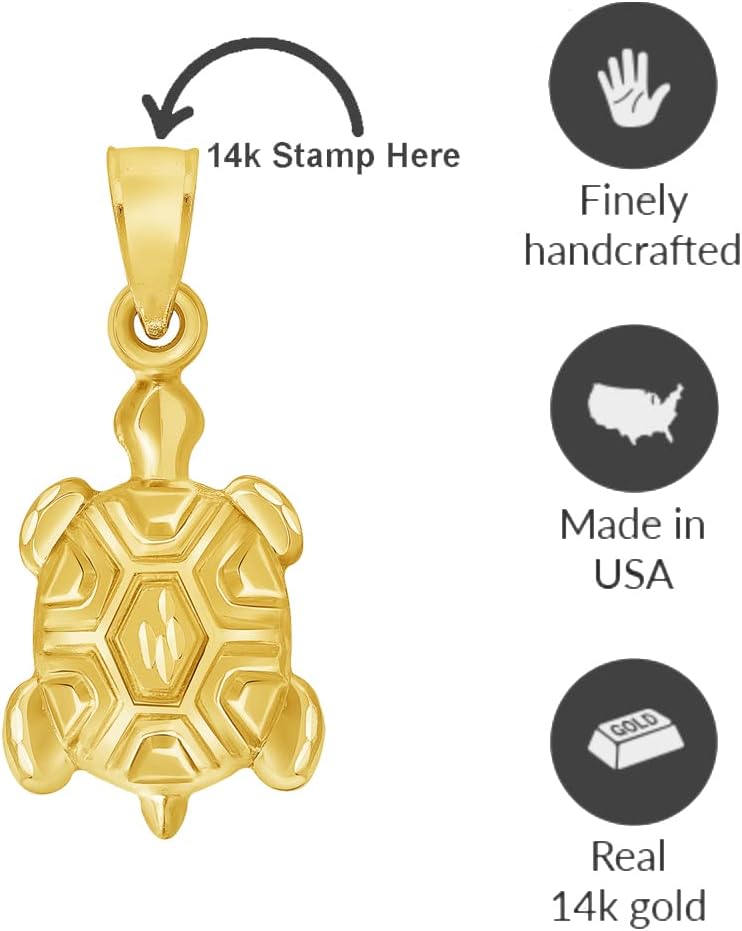 Jewelry America 14k Yellow Gold Mini 3D Turtle Charm Pendant - Image 5