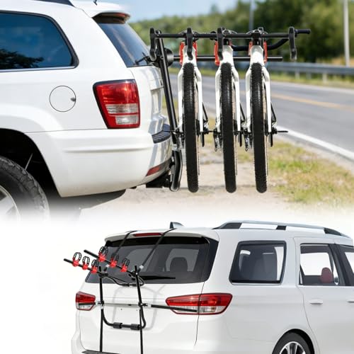 Bike Rack for Car, Car Bike Rack 3-Bike Compact Folding Portable Adjustable Trunk Bike Rack Fits Most Cars Hatchbacks SUVs Sedan and Minivans