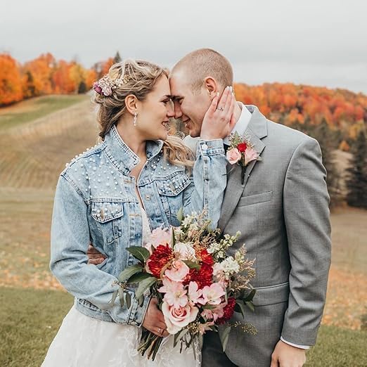 Custom Embroidered Bride Jean Jacket, Pearl Jean Jacket for Women with Name，Oversized Personalized Cropped Denim for Wedding, Bachelor party, Bridal Shower/Trip，Honeymoon, Vacation - Image 3