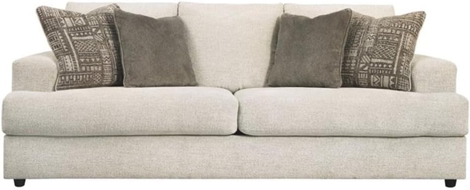 Bowery Hill Contemporary Fabric Queen Sleeper Sofa, 39"H x 96"W x 40"D, Stone Upholstery, Chunky Chenille with Jacquard Throw Pillows, Faux Wood Feet, Memory Foam Mattress, Living Room Overnight Use