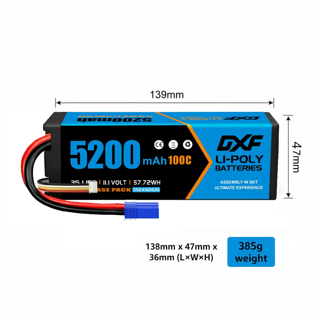 DXF 3S LiPo akumulator 11,1 V 100C 5200 mAh twarda bateria ze złączem Deans T do samochodów RC, samolotów RC, helikopterów RC, hobby RC (2 opakowania)