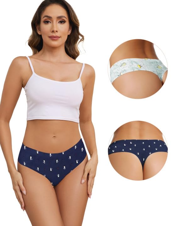 Image of voenxe Seamless Women Underwear Thongs,High Waisted Cut No Show Ladies Panties,Breathable Comfortable Briefs Undies,5-Pack, X-Large, Pattern