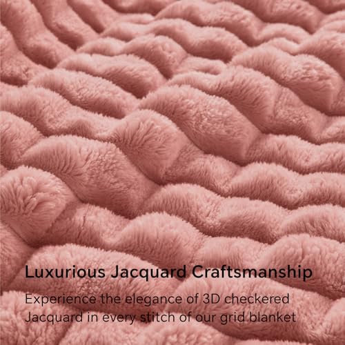 Image of BEDELITE 3D Checked Dusty Pink Fleece Throw Blanket for Couch, 50x60 Inches